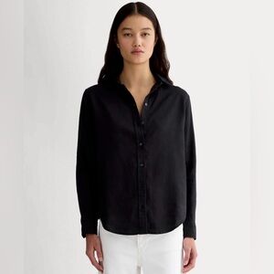 Everlane - The Must Have Shirt In Linen, Black, Long Sleeve Button Up, Size 10